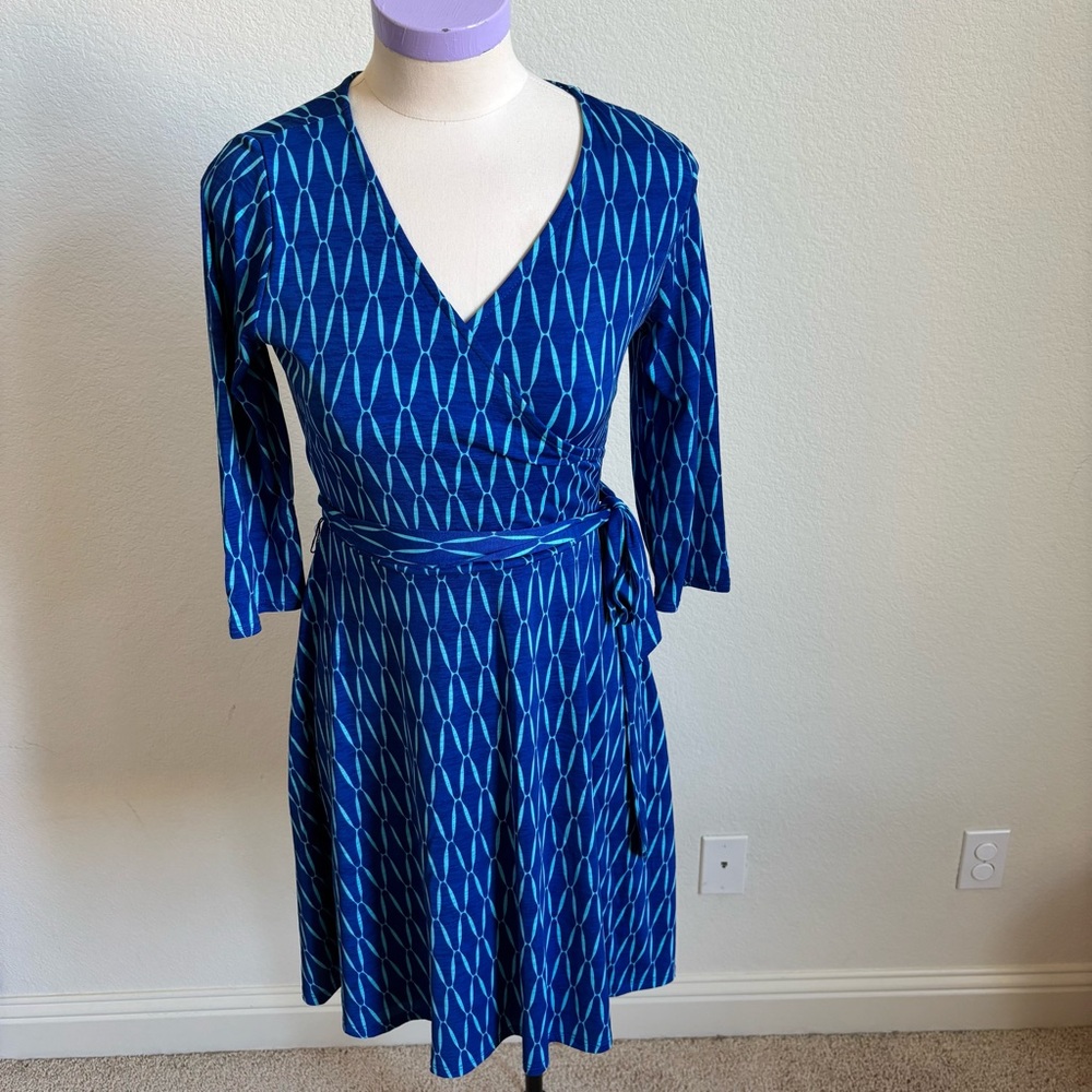 Blue and turquoise 3/4 sleeve dress